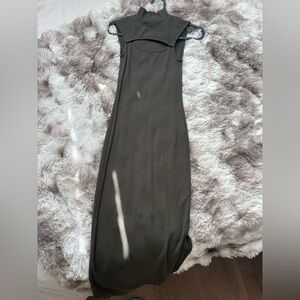 All Saints Dark Olive Ribbed Maxi Dress